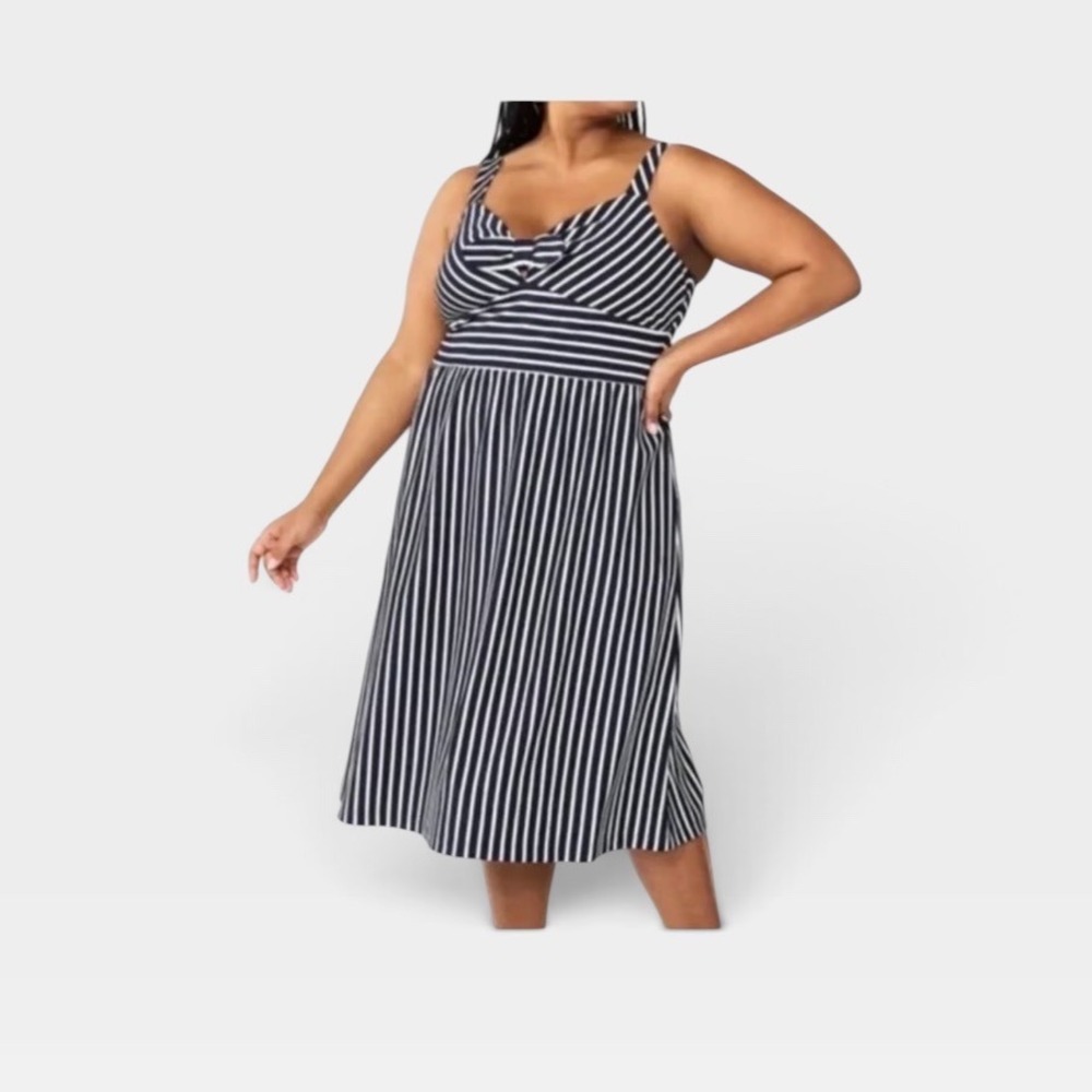 Draper James RSVP Plus XXL Navy White Striped Midi Dress Pockets Coastal Prep